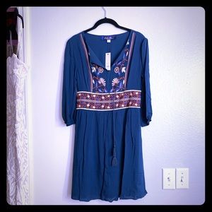 NWT Francesca’s Navy blue embroidered dress